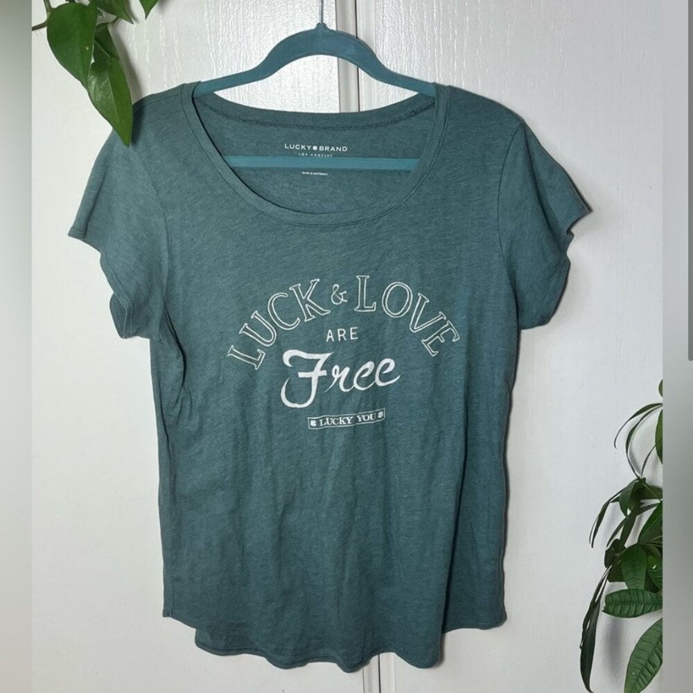 Lucky Brand Teal Luck and Love are Free Short Sleeve Top Women’s Size Large